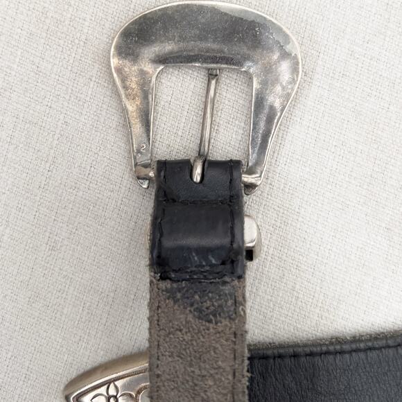 Vintage Leather Belt Black Silver Western Boho 90's Studded Cowgirl 29" to 32.5" - Picture 6 of 6